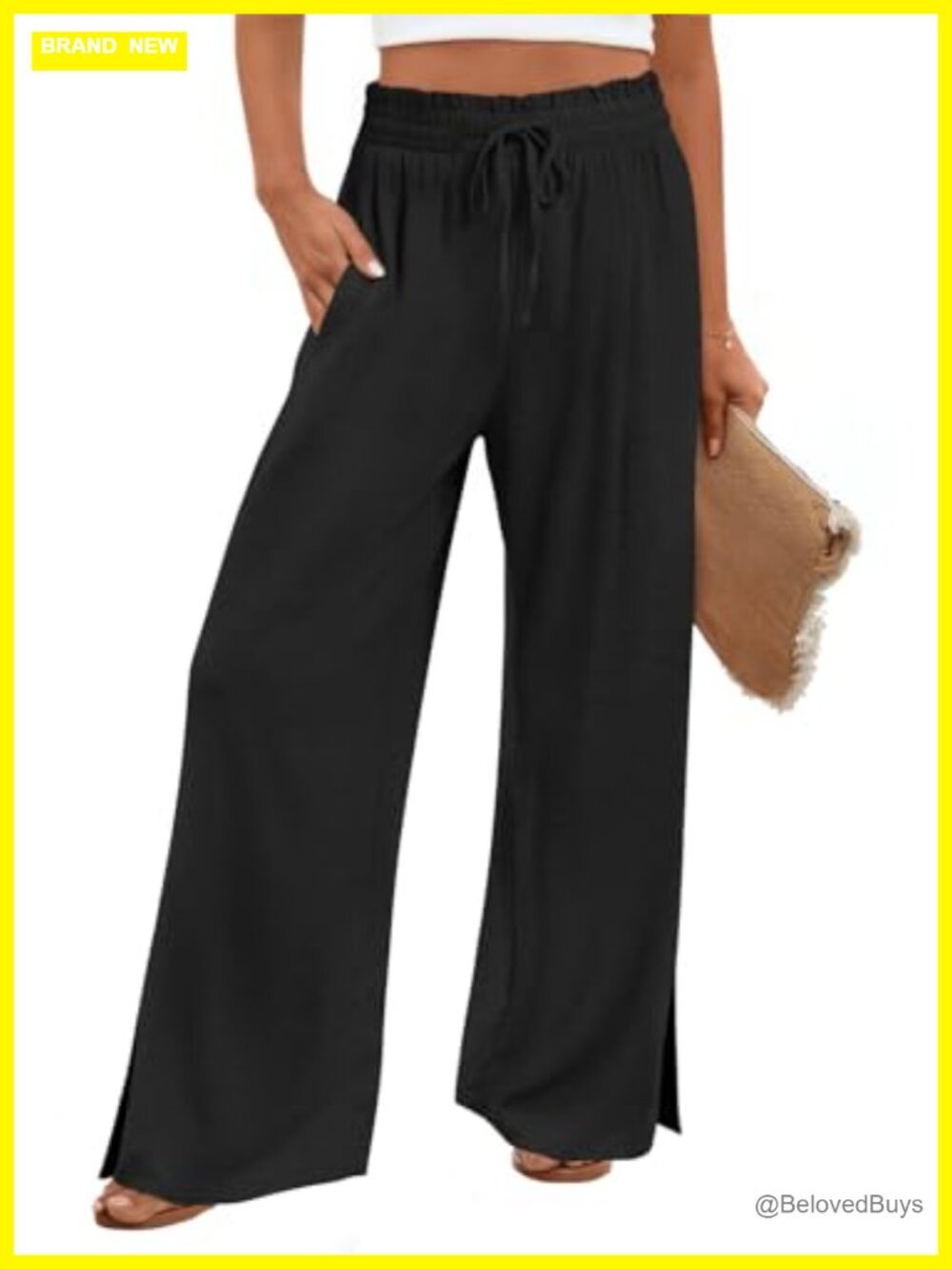 Wide Leg High Waisted Palazzo Pants with Pockets 100% Polyester Lightweight